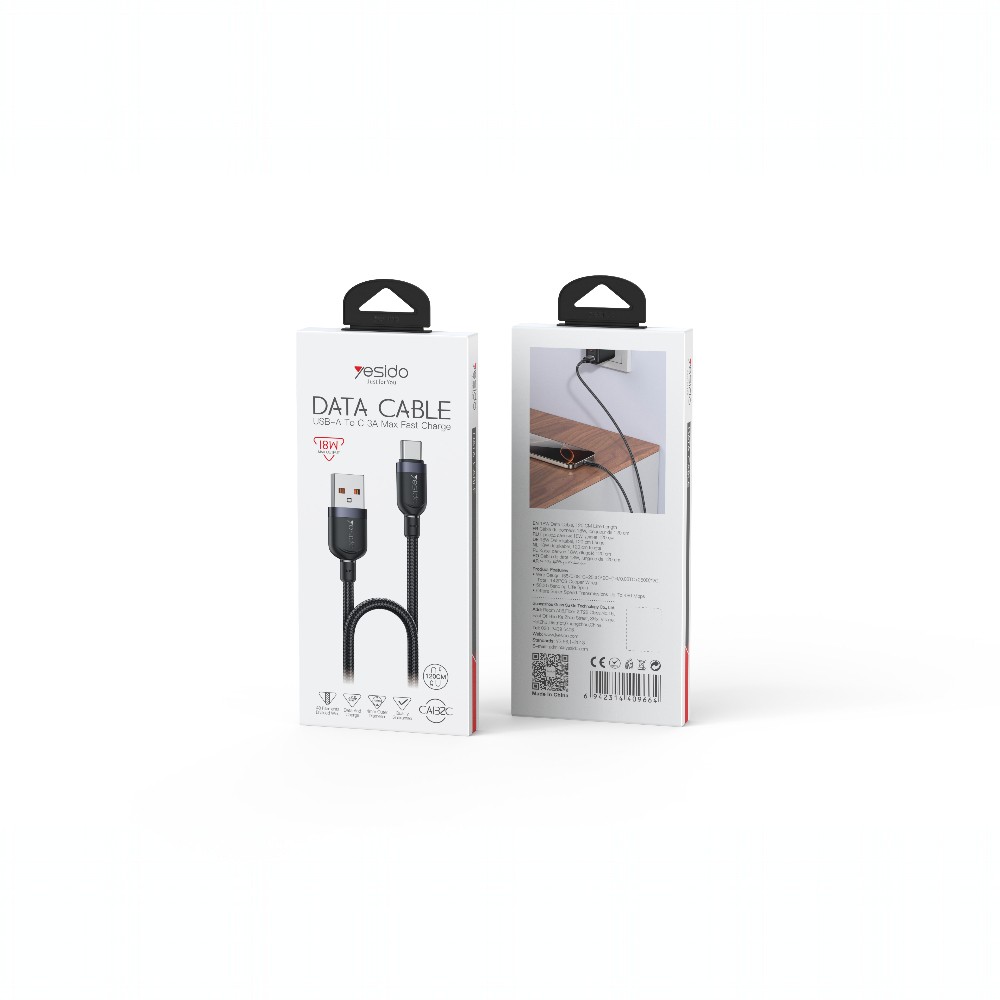 Дата кабел за телефон YESIDO USB Type-A към Type-C 120см (max.18W/3А) 480Mbps - Image 2