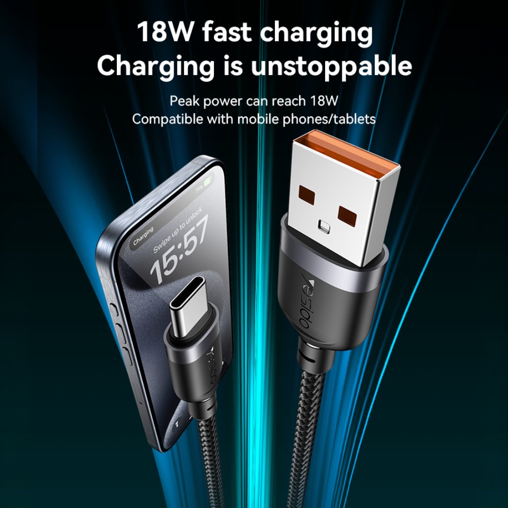 Дата кабел за телефон YESIDO USB Type-A към Type-C 120см (max.18W/3А) 480Mbps - Image 5